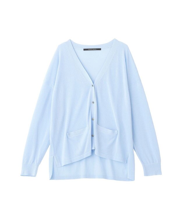 YECCA VECCA ハイゲージミドル丈Vネックカーディガン Sax