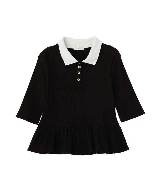 earth music&ecology ダブル衿ペプラムプルオーバー Black