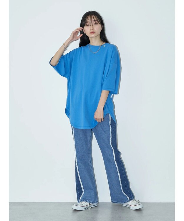 earth music&ecology Ｌｅｅ×ｅ．ｍ．ａ．ｅ　切替デニムフレアパンツ Indigo