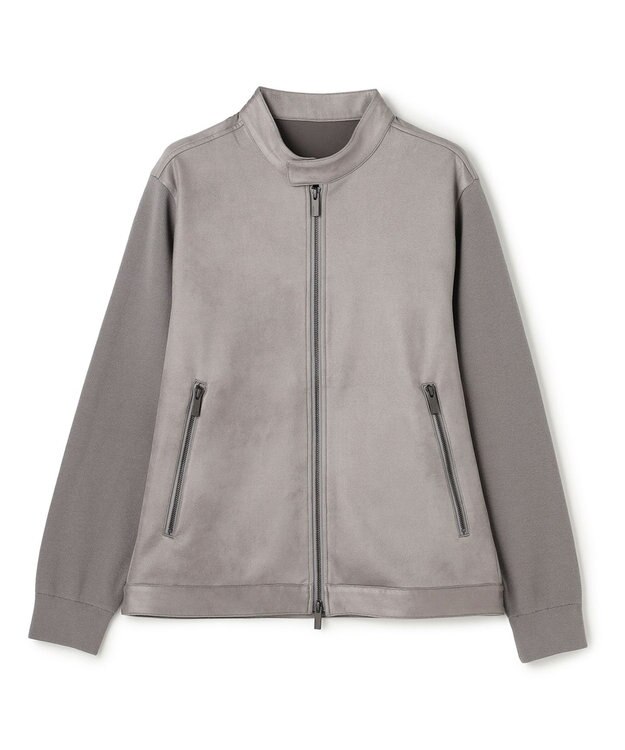 JOSEPH HOMME 【ストレッチ】レザーライクジャージーニットブロック　ZIP UPブルゾン ライトグレー系