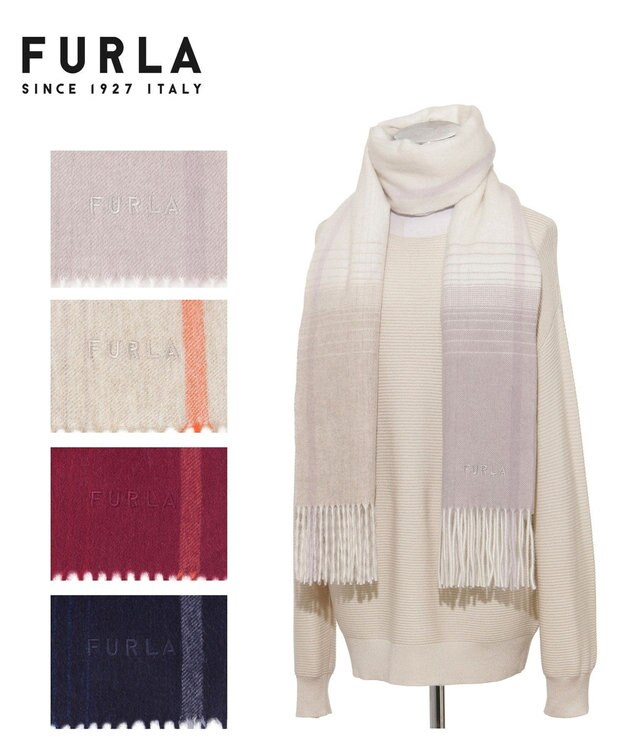 MOONBAT FURLA(フルラ）ウール100％ オンブレー チェックストール オフホワイト