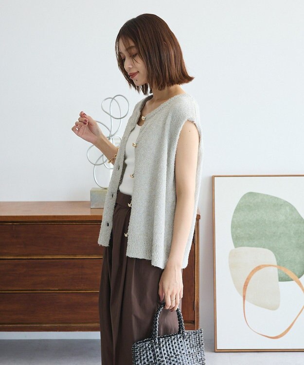Green Parks ツィード風金釦ニットベスト Gray