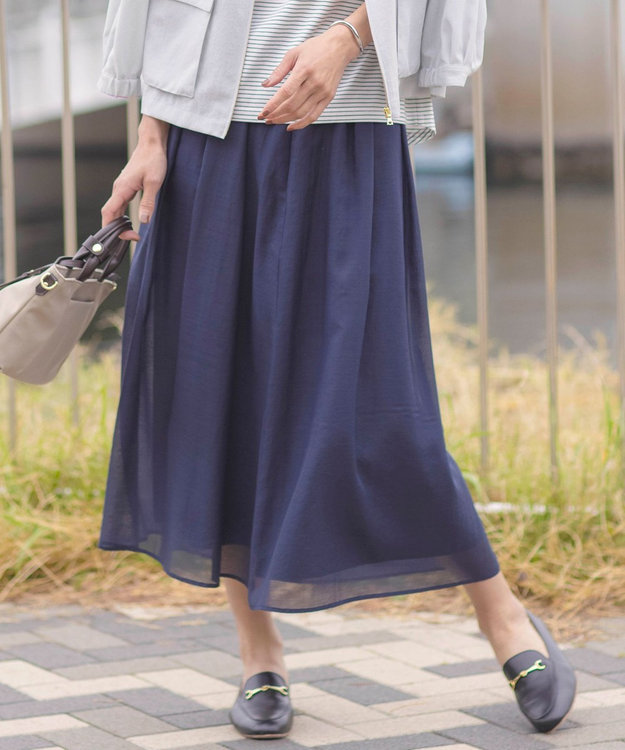 J.PRESS LADIES L 【洗える】ブライトスパンボイル スカート ネイビー系