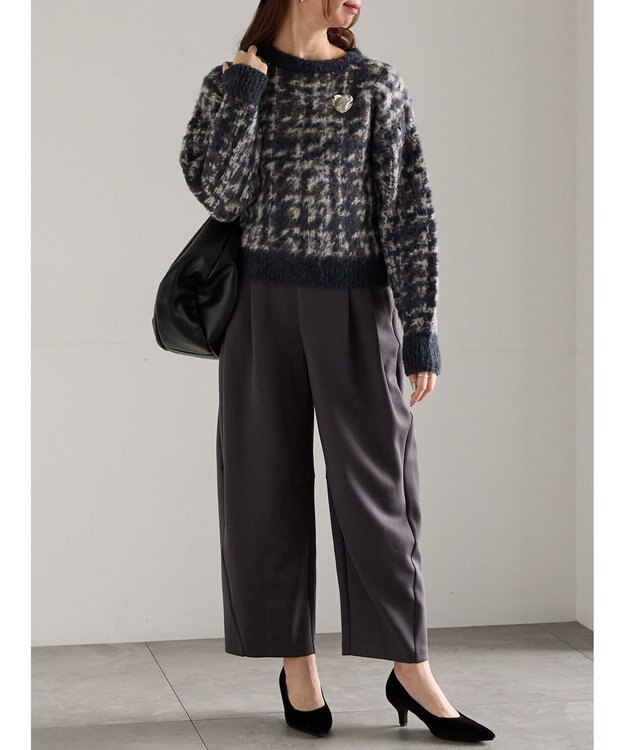 Te chichi チェックジャガードニットプルオーバー ネイビー