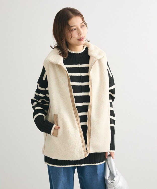 Green Parks スタンドカラーボアＺＩＰベスト Beige