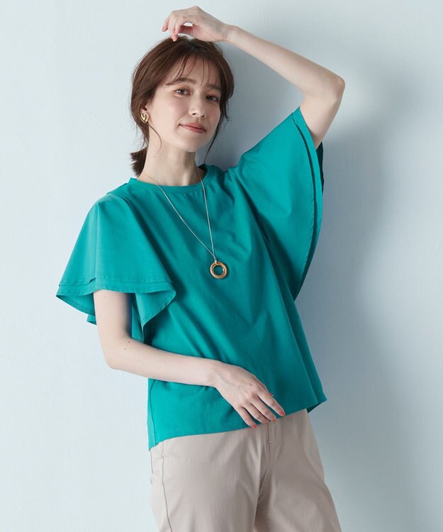 ANY L 【シワになりにくい】ダブルフレアスリーブカットソー グリーン