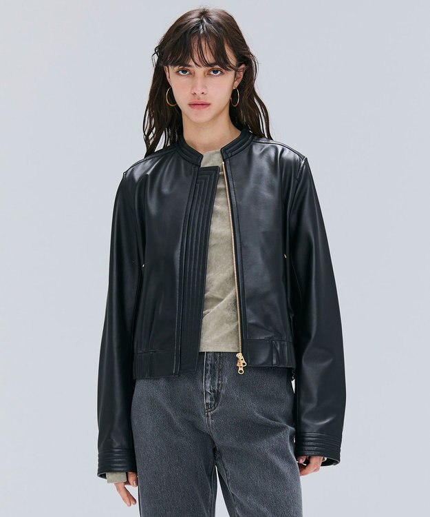 BEIGE， 【andGIRL 秋号掲載】CLYDE / ステッチデザインラムレザーブルゾン Black