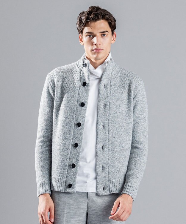 JOSEPH HOMME ツイストメランジ　ニットカーディガン ライトグレー系