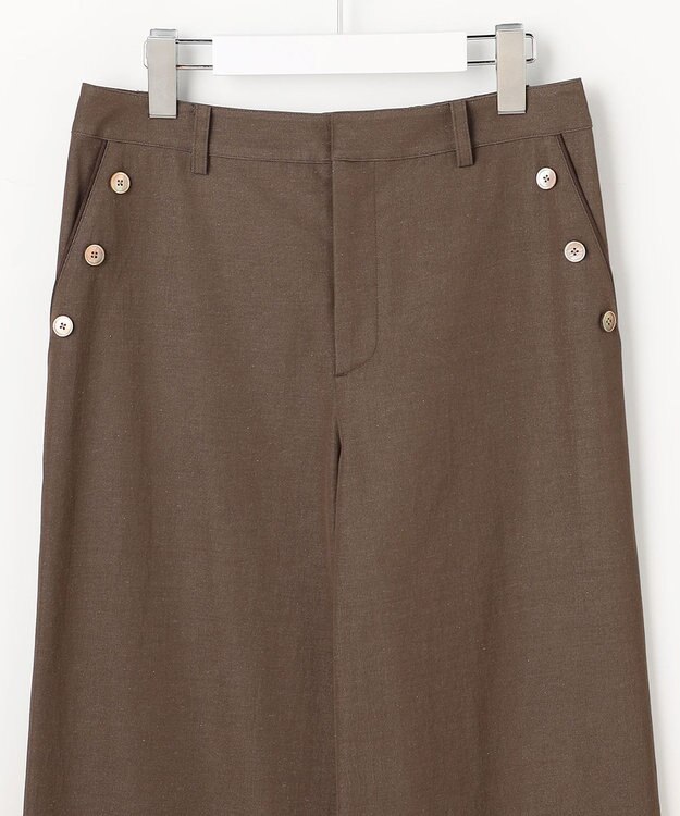 J.PRESS LADIES L 麻シェルドライ ワイド ストレート パンツ ダークブラウンシャンブレー系