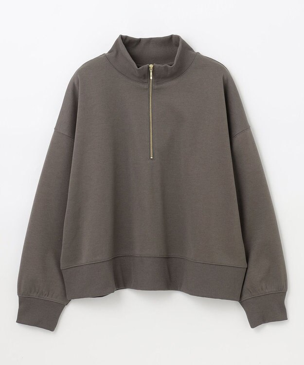ANY 【洗濯機可】クロップド丈ダンボールハーフジッププルオーバー モカ