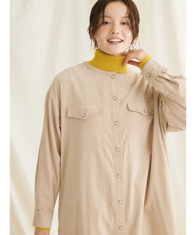 CRAFT STANDARD BOUTIQUE コーデュロイパールドット釦ワンピース Beige