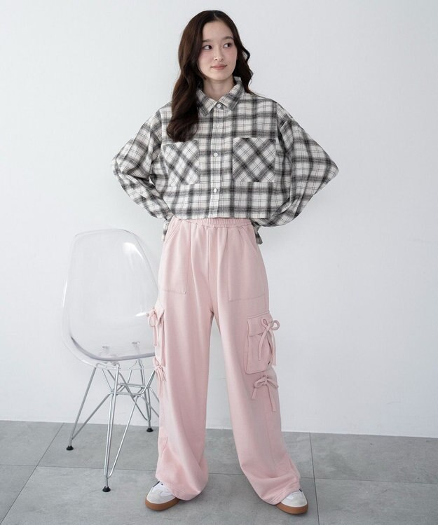 WEGO 【ウエストゴム】リボンカーゴスウェットパンツ ピンク