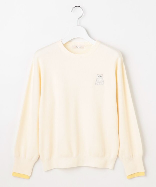 Feroux 【猫カフェMOCHAコラボ】しらたまくん刺繍 ニット アイボリー系