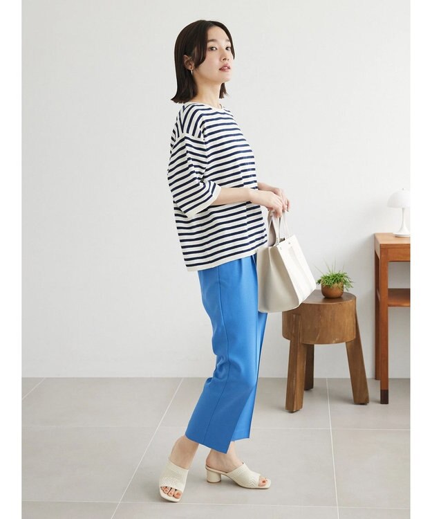 Green Parks 洗える　ニットＴシャツ Border Navy