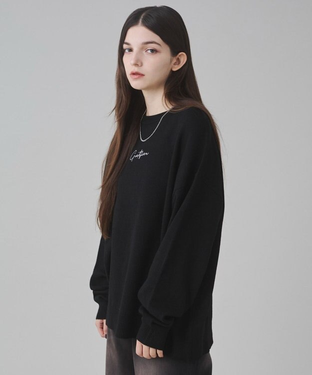 WEGO 【ユニセックス着用ITEM/SMLサイズ展開】アクセ付きワンポイントニットプルオーバー ブラック