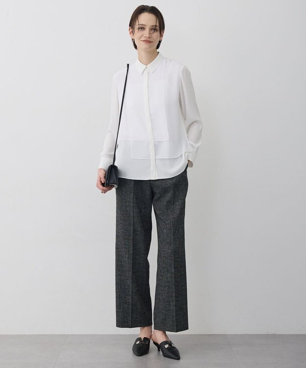 ICB  BackSatinAmunzen  異素材デザイン シャツブラウス オフホワイト