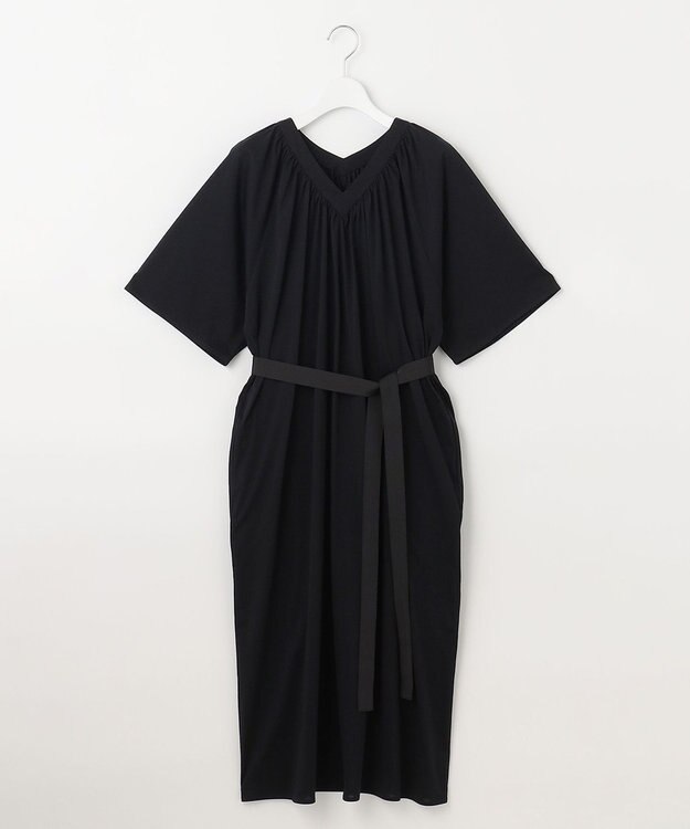 自由区 【WEB限定・洗える・XSサイズあり】ライトギャザーフレアスリーブ ワンピース ネイビー系