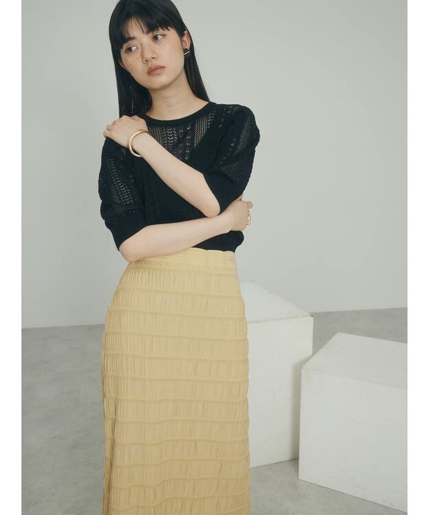 Green Parks ａ．透かし柄ニットプルオーバー Black