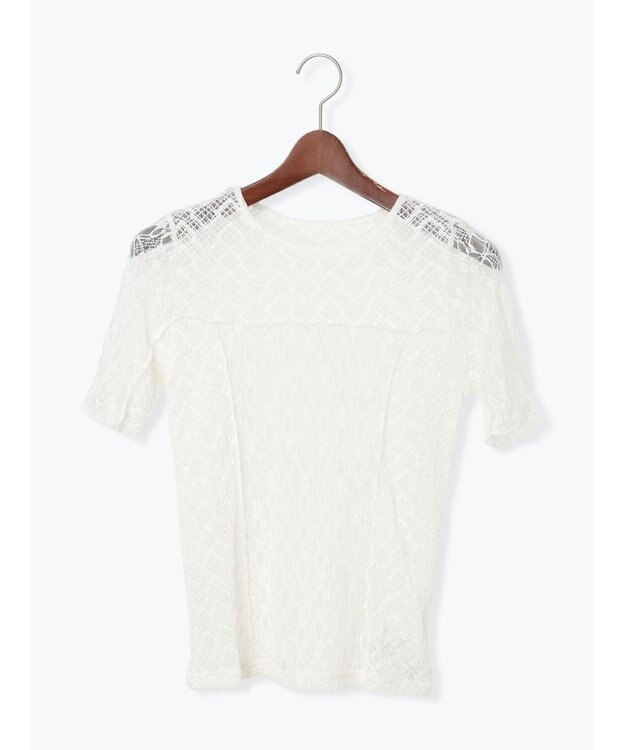 Te chichi パッチワークレース5分袖トップス オフホワイト