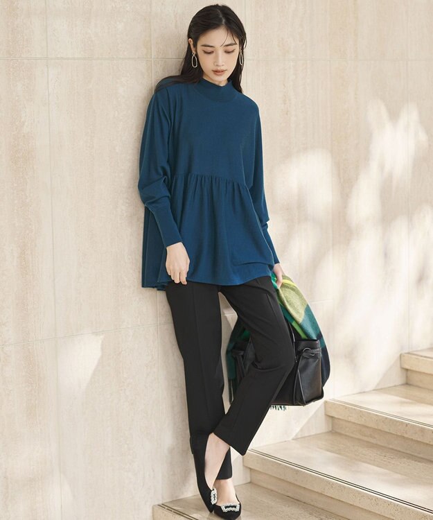 23区 【洗える】ウォームストレッチ テーパード パンツ ブラック系