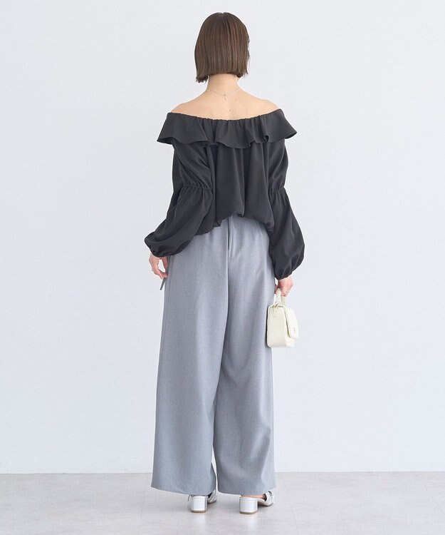 earth music&ecology 2wayオフショルバルーンヘムフリルブラウス Black