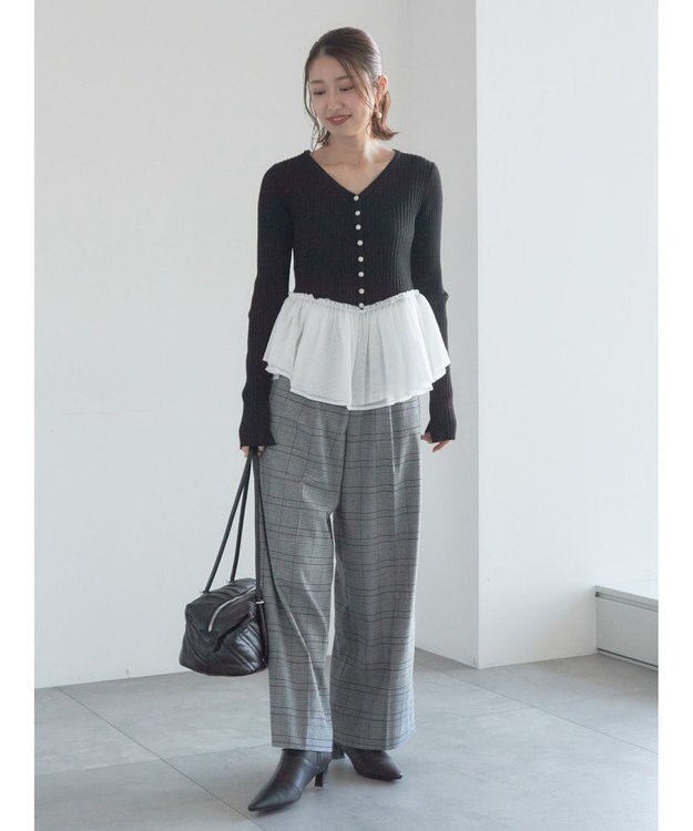 Te chichi グレンチェックスラックス チャコールグレー