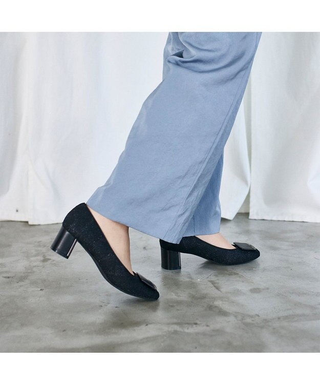 MODE ET JACOMO <MODE ET JACOMO>メタリックアクセント スクエアパンプス ブラック