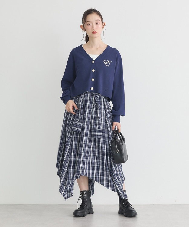 earth music&ecology ロゴ刺繍カーディガン Navy