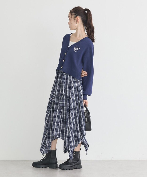 earth music&ecology ロゴ刺繍カーディガン Navy