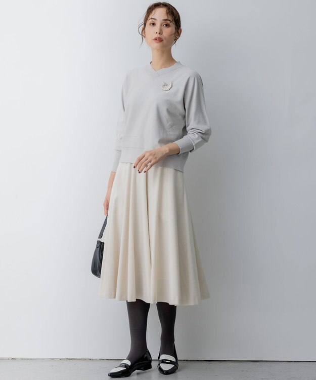 組曲 T/Rツイルストレッチ フレアスカート アイボリー系