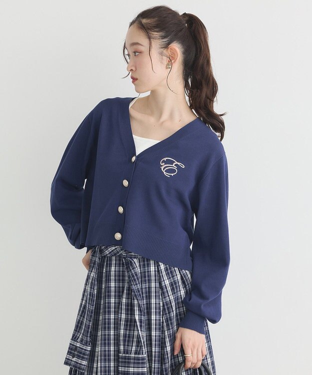 earth music&ecology ロゴ刺繍カーディガン Navy