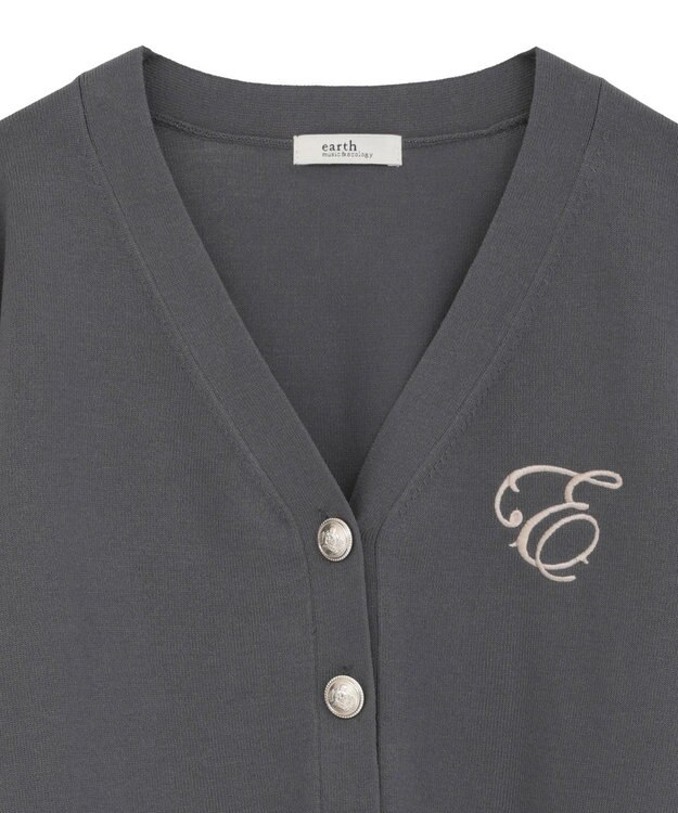 earth music&ecology ロゴ刺繍カーディガン Charcoal Gray