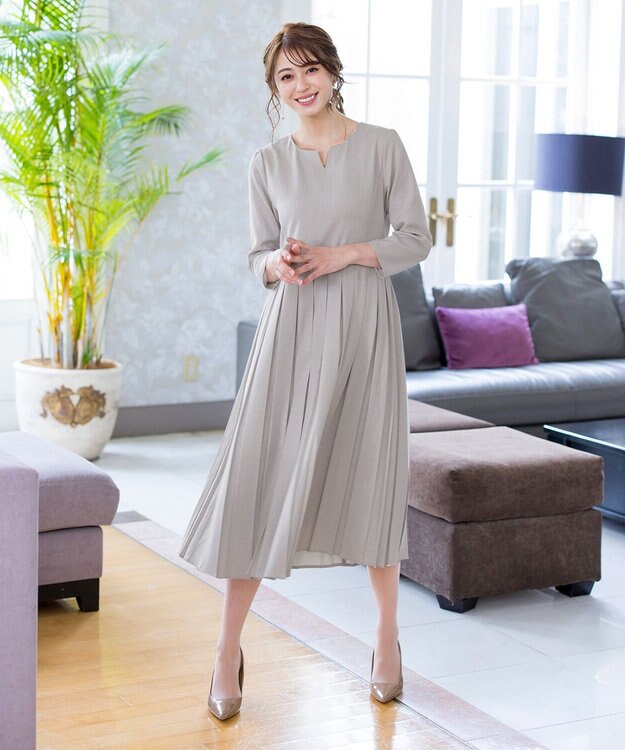 Tiaclasse 【洗える】プリーツワンピース グレー