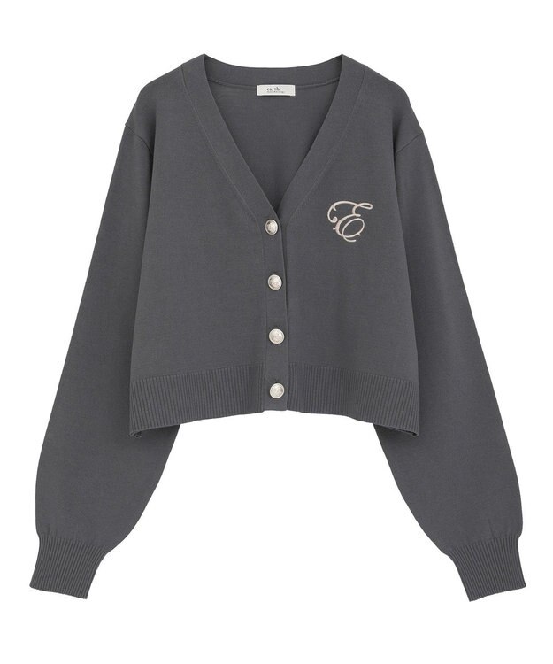 earth music&ecology ロゴ刺繍カーディガン Charcoal Gray