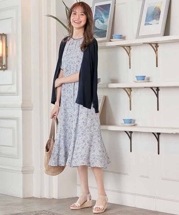 ANY SIS 【洗える】リーフMIXプリント ワンピース ブルー系