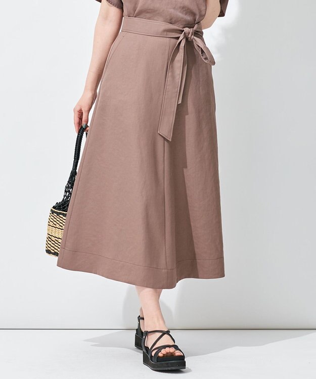 自由区 【接触冷感/セットアップ着用可】トリアセテートツイル フレアスカート ブラウン系