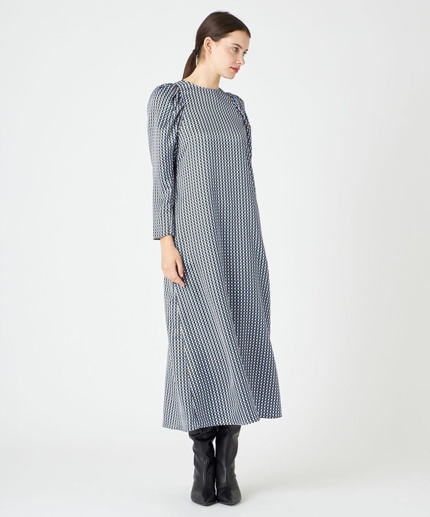 BEIGE， MABILLON / マトンスリーブドレス Sax x Brown