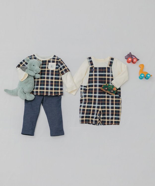 組曲 KIDS 【80-90cm】Check 長袖オーバーオール ネイビー系5