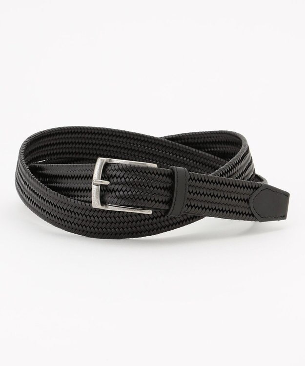 JOSEPH ABBOUD 【キングサイズ・イタリア素材・ストレッチ・日本製】レザーメランジストレッチベルト ブラック系