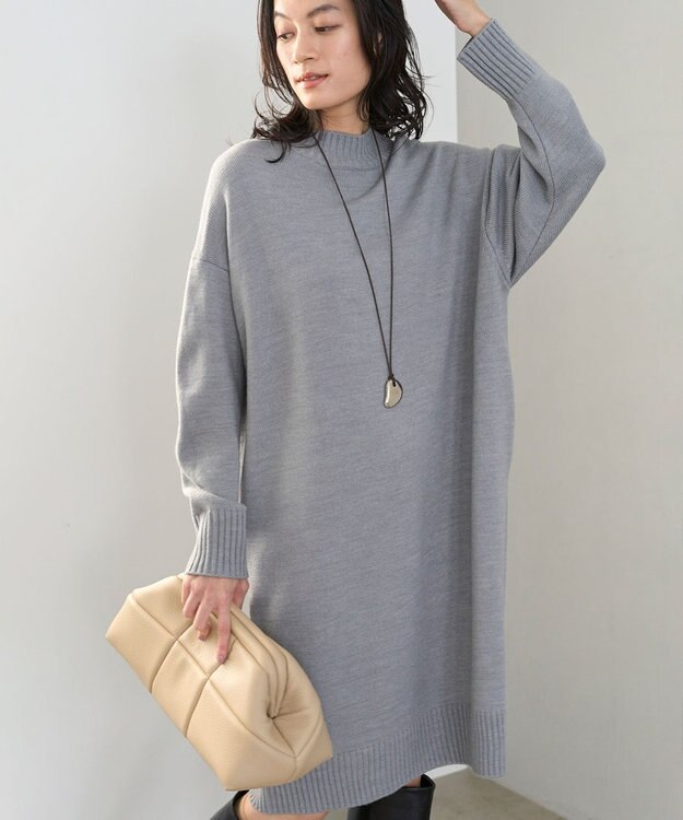 UNFILO 【洗える】チュニック ニットワンピース [WEB限定]グレー