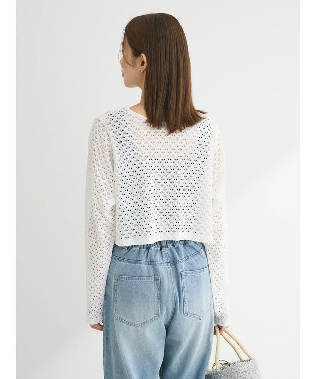 Green Parks ・ＥＬＥＮＣＡＲＥ　ＤＵＥ　２ｗａｙメッシュカーディガン Off White