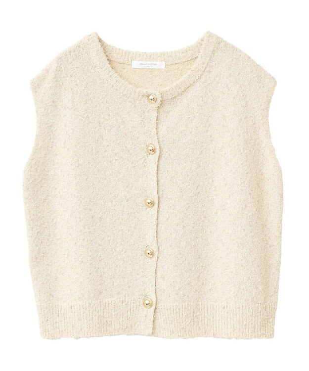 Green Parks ツィード風金釦ニットベスト Ivory