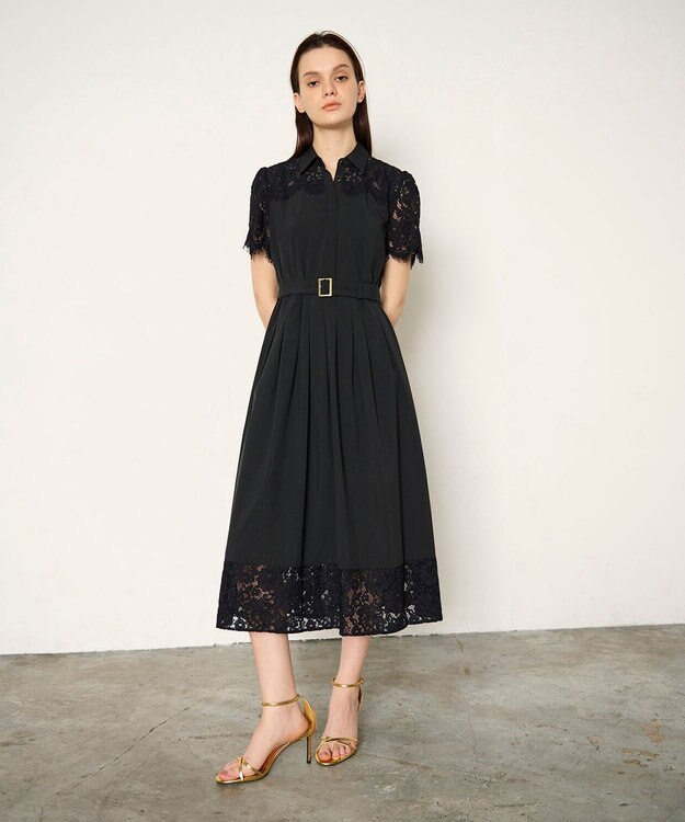 GRACE CONTINENTAL レースコンビタフタワンピース ブラック