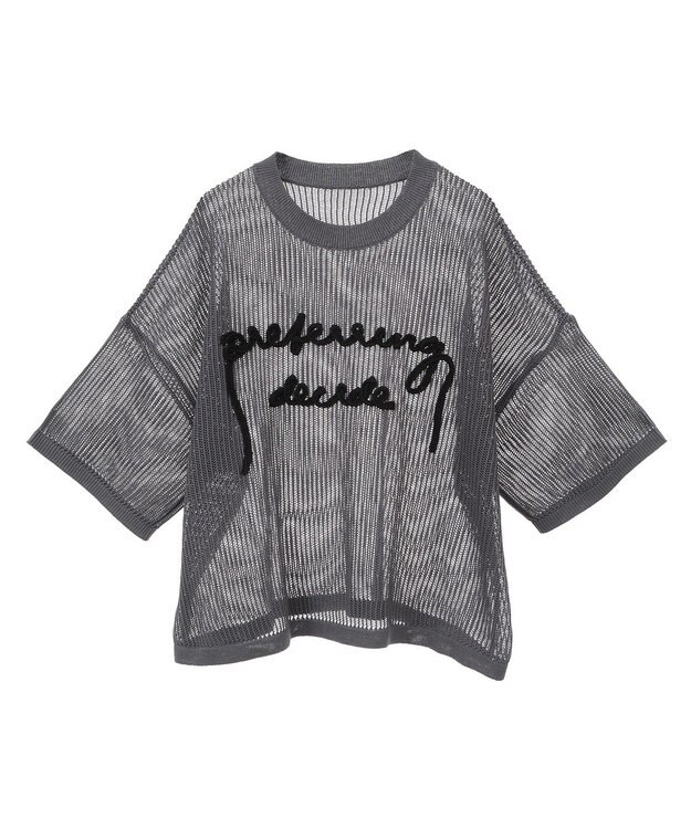 Green Parks テープロゴ透かしニットプルオーバー Charcoal Gray