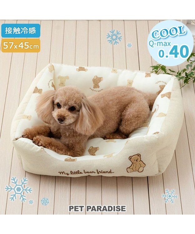 PET PARADISE ペットパラダイス くまちゃん クールカドラー 《mix柄》 角型 Ｍ オフホワイト×ベージュ