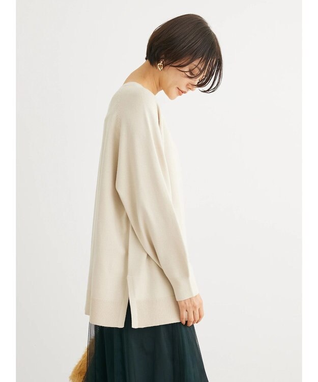 Green Parks もちやわ　ボートネックニットチュニック Light Beige