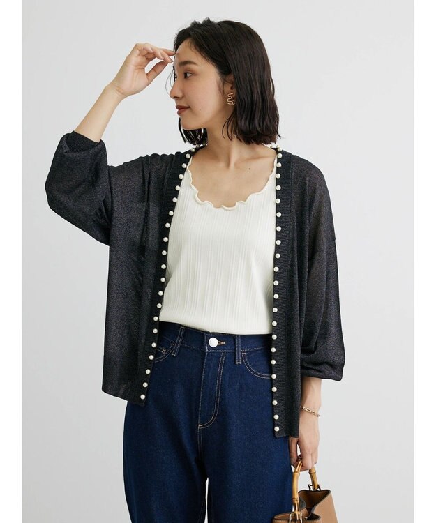 Green Parks ・ＥＬＥＮＣＡＲＥ　ＤＵＥパールツキシアーカーディガン Black