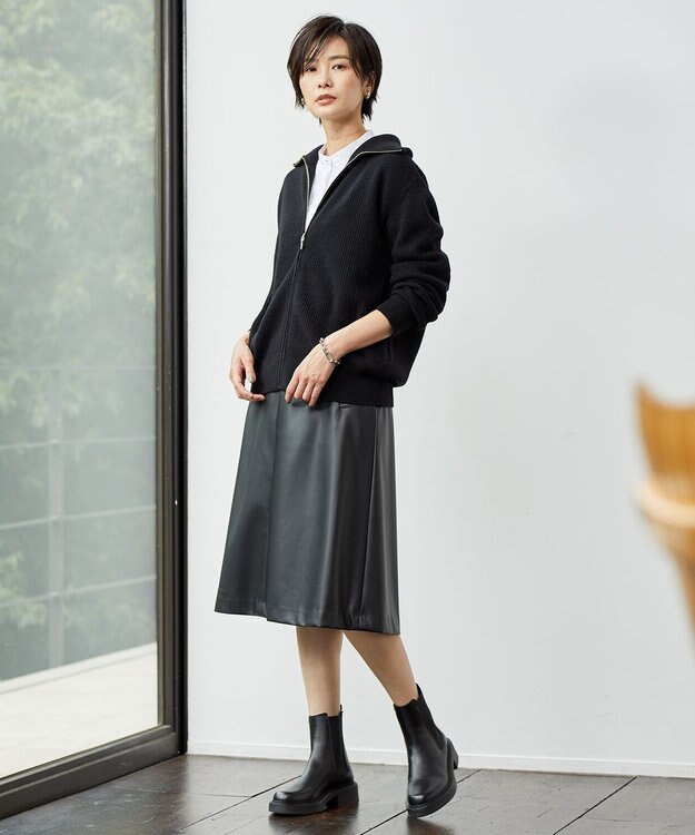 J.PRESS LADIES 【洗える】シンセティックマットleather スカート ブラック系