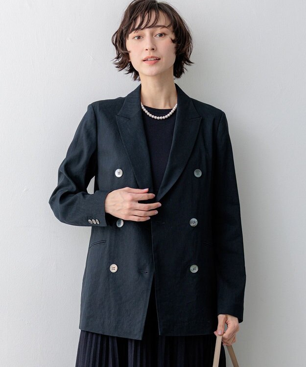 23区 【先行予約】リネンレーヨンストレッチ ダブルジャケット ネイビー系