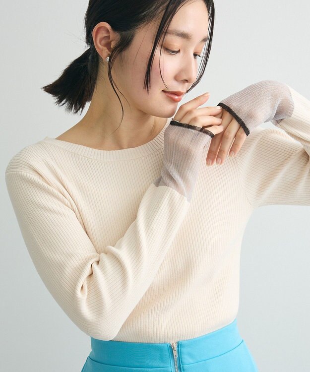 Green Parks アンチピリング袖シアーリブニットプルオーバー Ivory